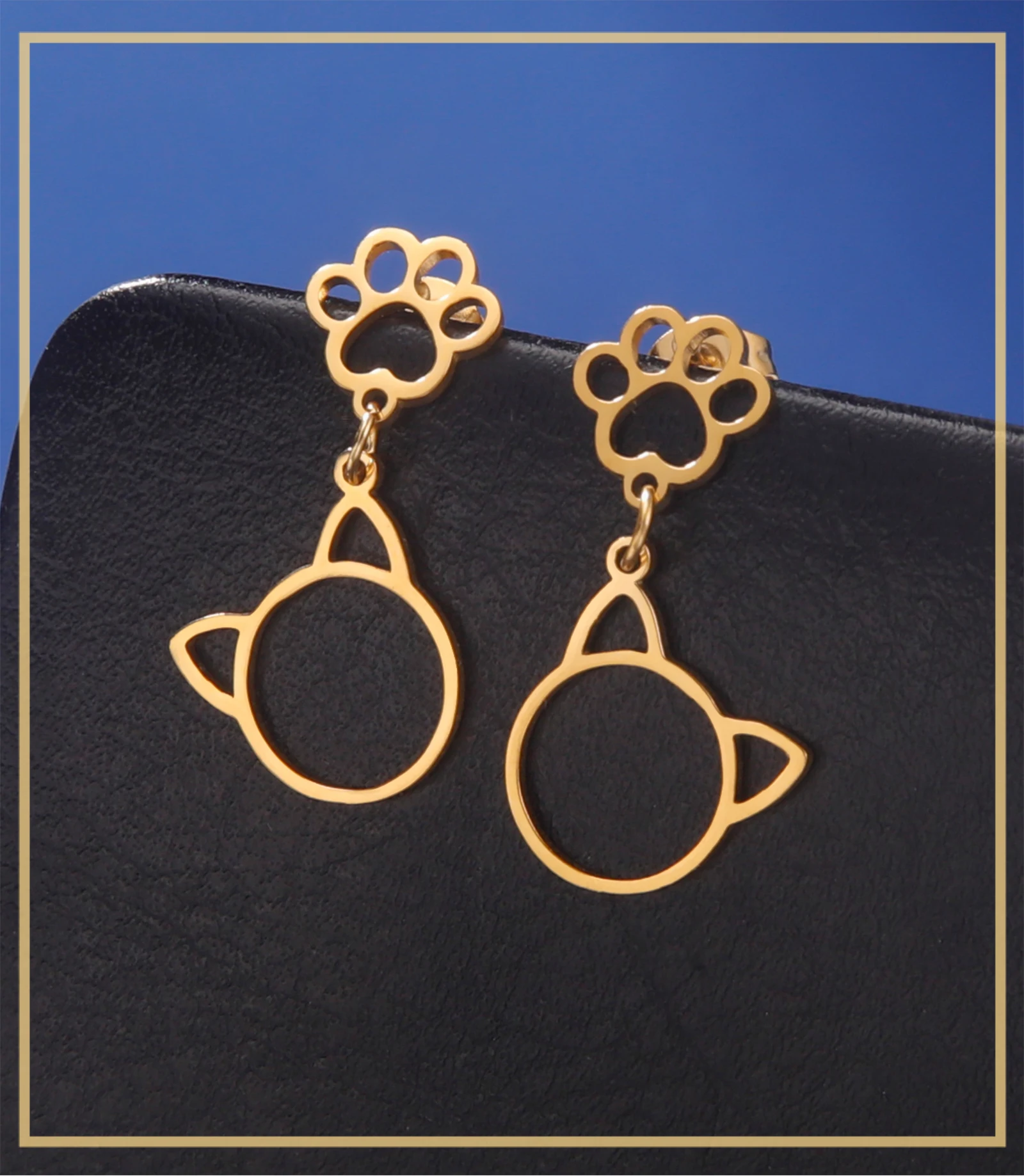 Stainless Steel Gold Color Stud Earrings Cute Cat Paw - PeticaDeals