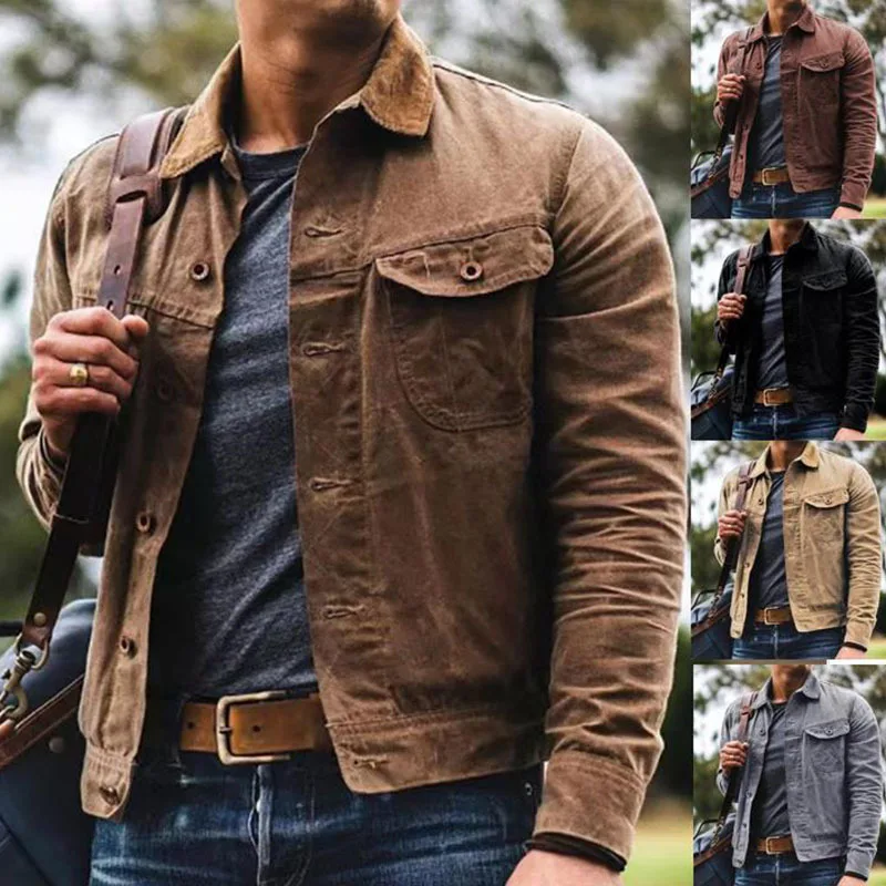 Autumn Retro Male Jacket Canvas Cotton Khaki Military Uniform Light Casual Work Safari Style Coats Man Clothing Mens Jacket gray khaki cotton linen apron barista restaurant waitstaff bartender pastry chef baker cafe uniform florist craft work wear b62