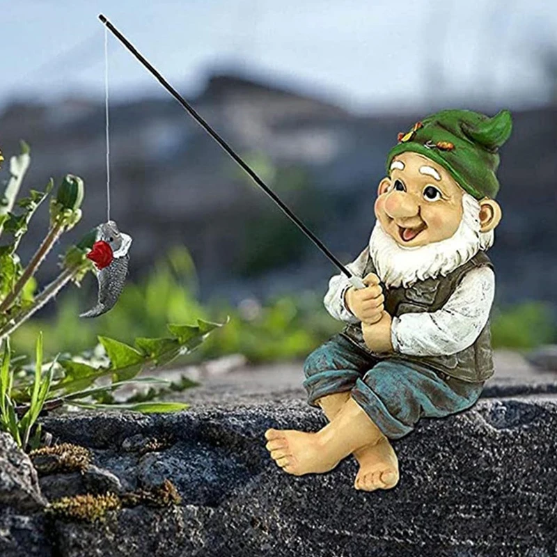 Statuetta Da Giardino In Resina Con Rana Che Pesca, Decorazione Per Laghetto, Ornamento Simpatico Per Esterno - 2