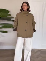 Veste double face à carreaux pour femme, col montant, simple boutonnage, élégante, coupe ample, chic et décontractée pour le printemps 2