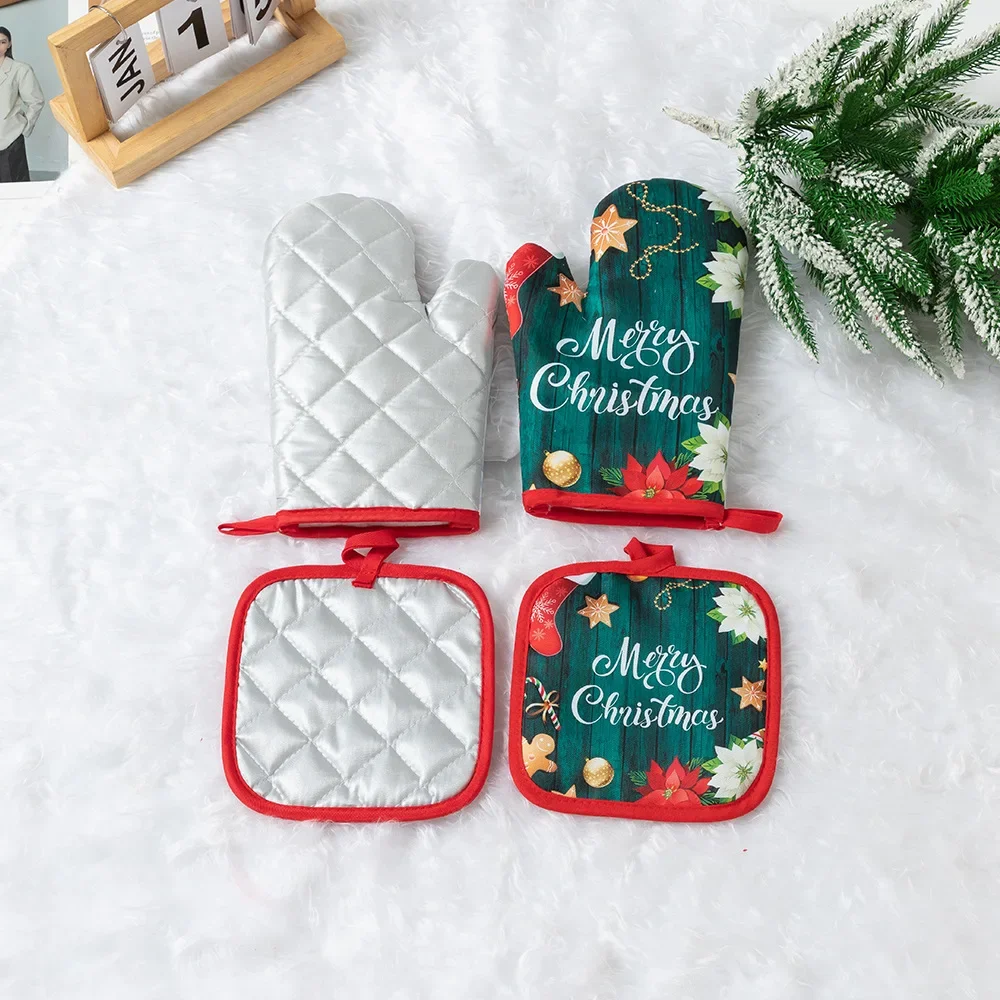Kitchen Gloves Insulation Merry Pad Cooking Microwave Gloves Baking BBQ Oven Pot Holders Oven Mitts Potholder Pad