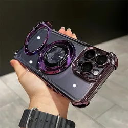 Luxury Shockproof Case with Magnetic Bracket and Stand for Xiaomi Poco M4Pro 5G (Purple)