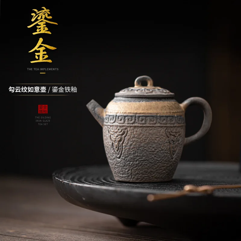 

Горшок Guyun Ruyi, Старая каменная грязь, большой объем, чайник, домашняя чайная машина, семейный чайный набор, позолоченный Железный глазурь, ручной чайник