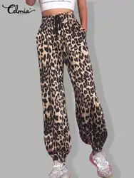 Celmia Women Casual Pantalones Streetwear Fashion Pants Loose Leopard Print Jogger Trousers Drawstring 2023 Summer Harem Pants