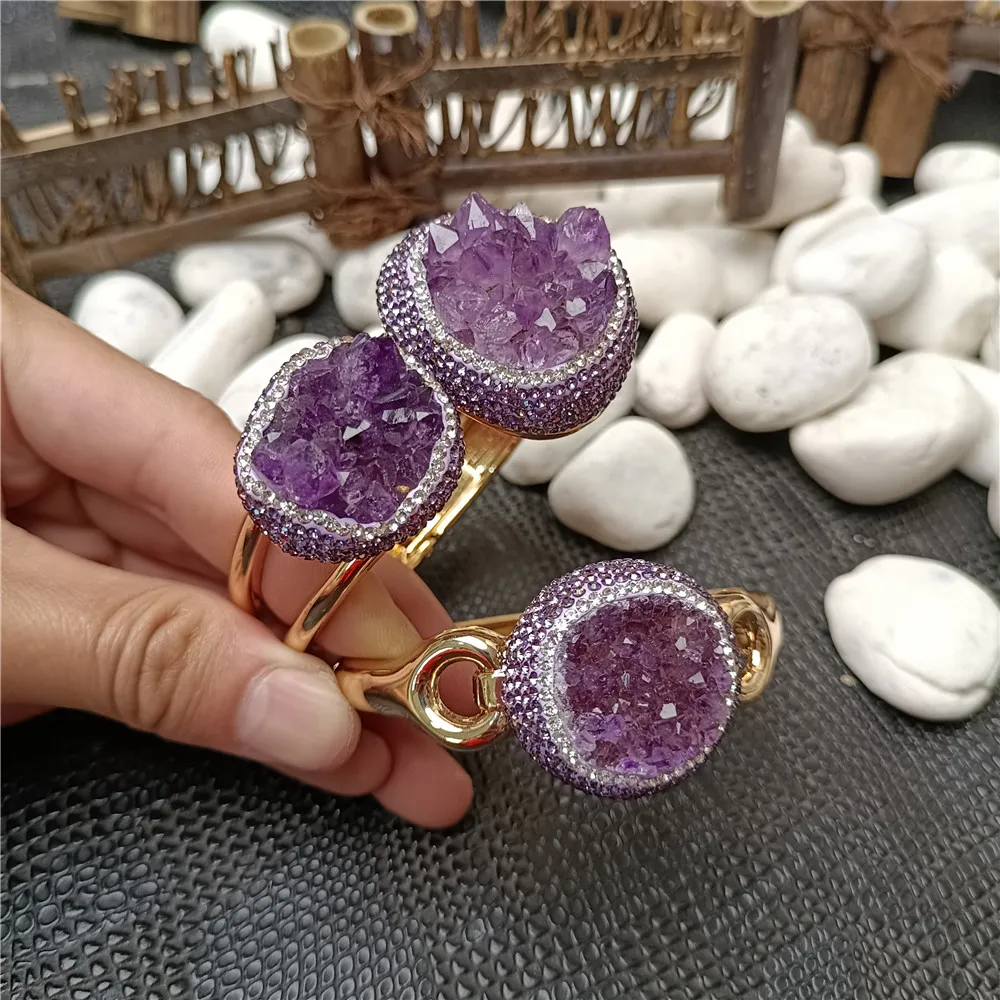 

New Natural Amethyst Women's Bracelet Color-preserving Electroplating Gold Personalized Fashion Luxury Ladies Rhinestone Jewelry