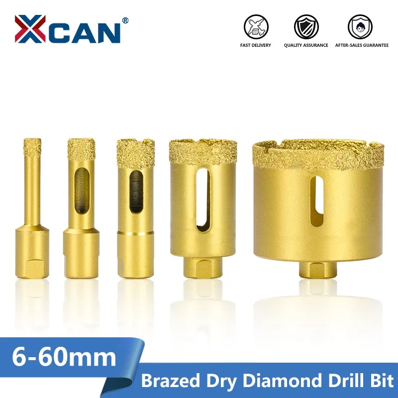 XCAN-진공 납땜 건식 다이아몬드 드릴링 코어 비트 M10 스레드 드릴 비트 6-60mm, 다이아몬드 구멍 톱 커터 세라믹 타일 드릴링 도구