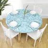 Fitted Round Plastic Vinyl Table Cloth Flannel Backing Elastic Edge Waterproof Table Protector for Dining Room Table Cover 6