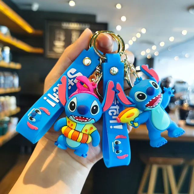 Disney Anime Figure Lilo & Stitch Keychain Cartoon Stitch Model Pvc Bag  Pendant Car Keyring Kids Toys Boys Girls Keychain Gifts