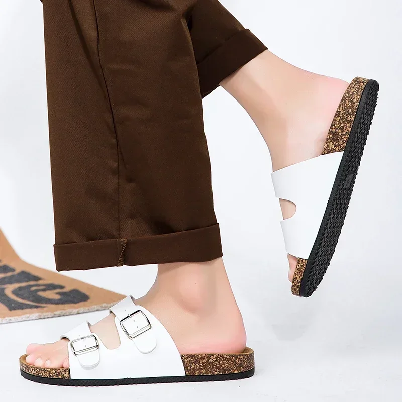 Mode Klassische Unisex Hausschuhe Für Männer Bequeme Sommer Kork Schuhe Für Männer Outdoor Sandalen Mikrofaser Plus Größe 36-46 – Detail 4