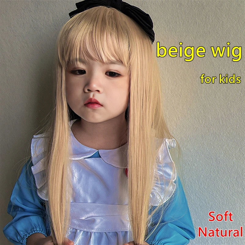 Kids Wigs Light Gold Hood for Girl Child Beige Hair Accessories Baby Yellow Headdress Teenage Headwear Reborn Doll Headgear 45cm hair accessories