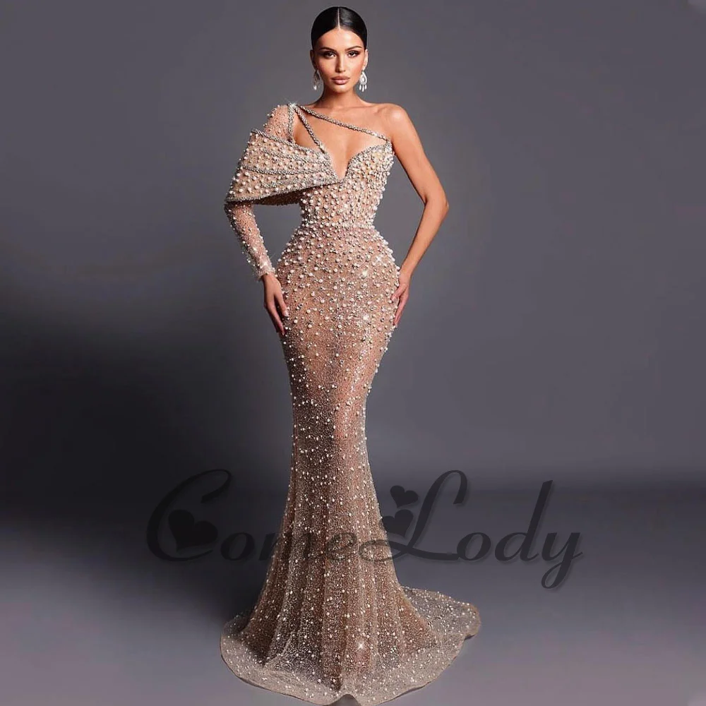 

Comelody Luxurious One Shoulder Prom Dresses for Women Crystals Beading Vestidos de Graduación Ceremony Party Personalized