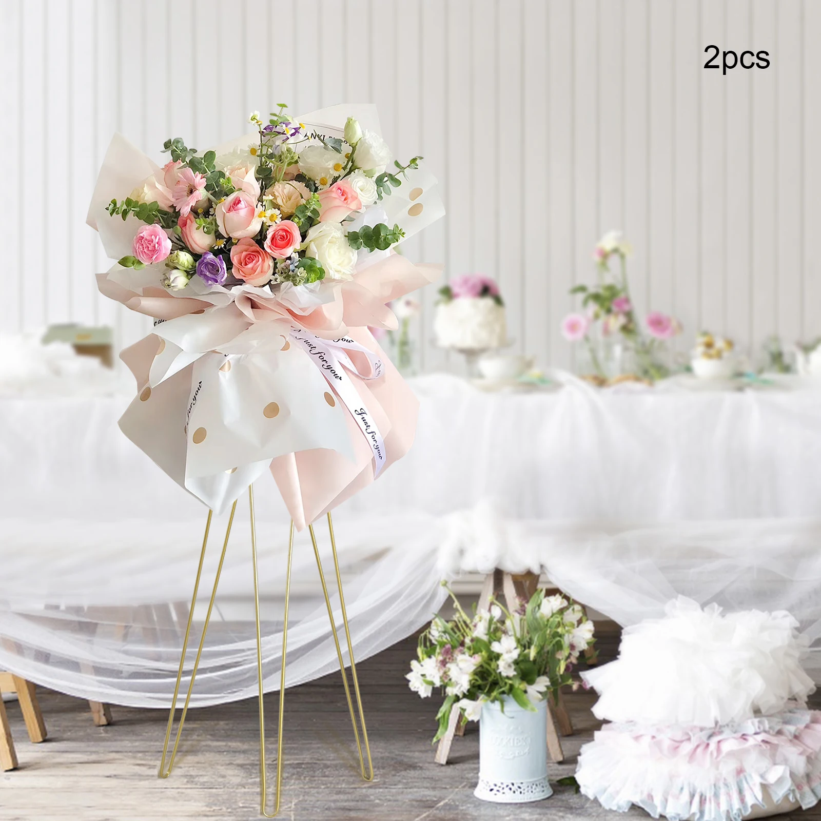 Elegant Wedding Flower Stand Set of Two, Durable Gold Crown-Shaped Steel Stand for Wedding, Party, and Event Decoration, Holds 4
