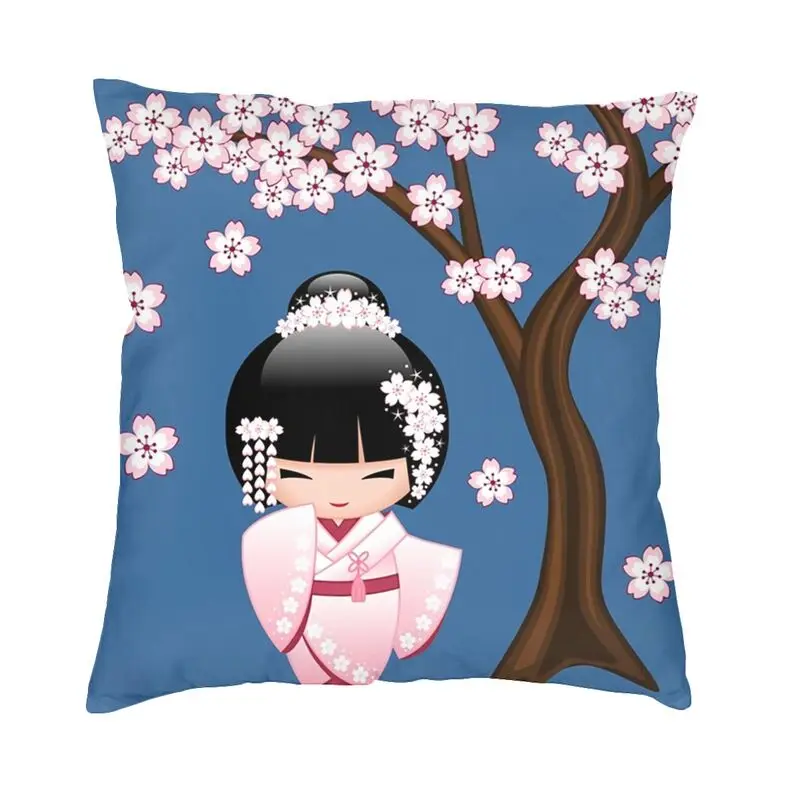 

Японская кукла невесты Kokeshi, квадратная декоративная подушка, 3D двухсторонняя подушка с принтом Сакура гейши, чехол для дивана
