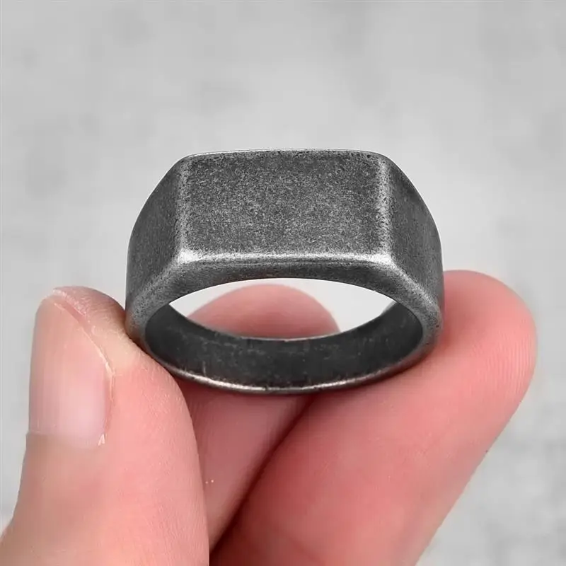 Vintage Stahl Ring Quadratische Flache Oberseite 316L Titan Stahl Blank Plain Männer Ring Persönlichkeit Schmuck Glatte Oberfläche Schmuck Großhandel – Detail 9