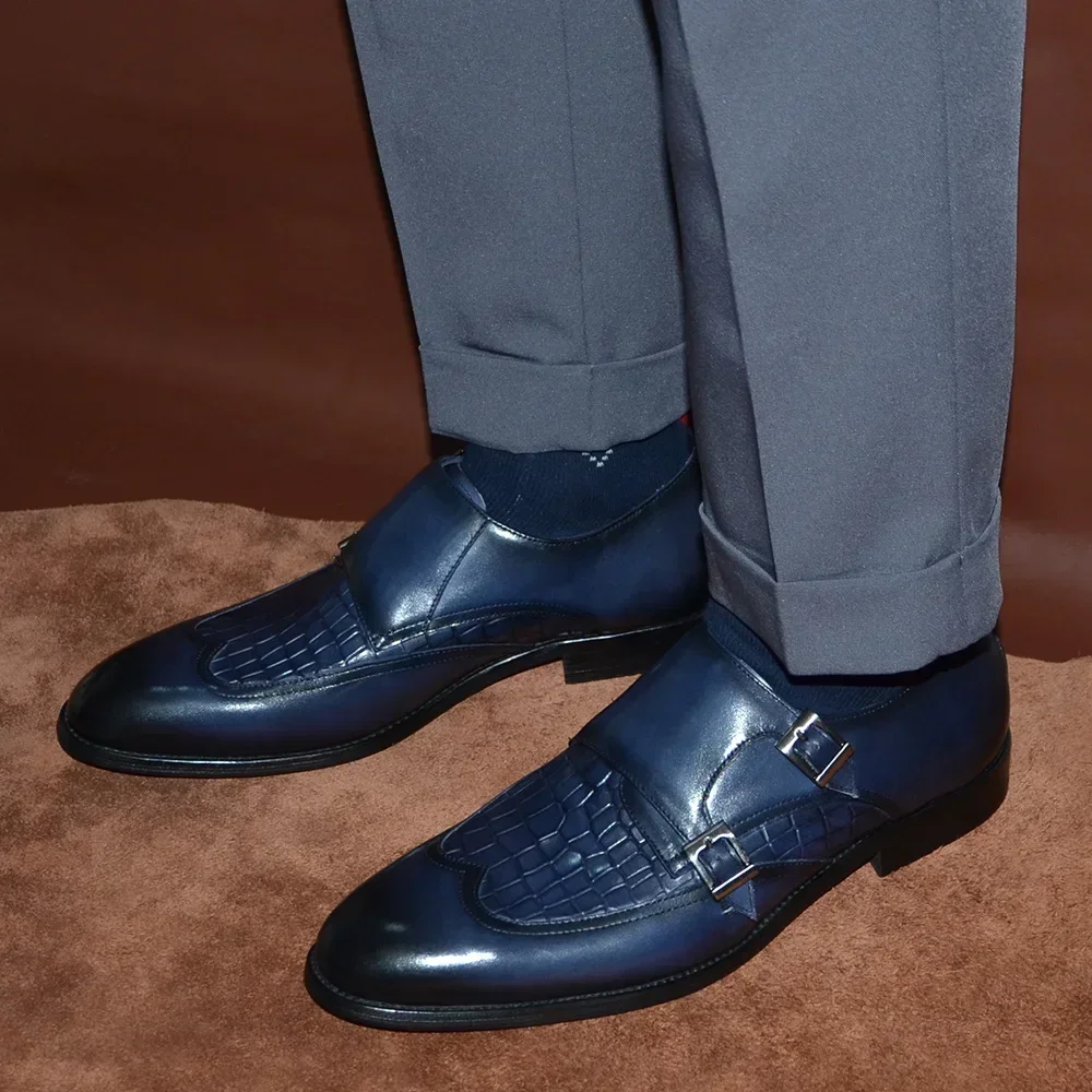 Classic Men's Dress Shoes Genuine Leather Double Buckles