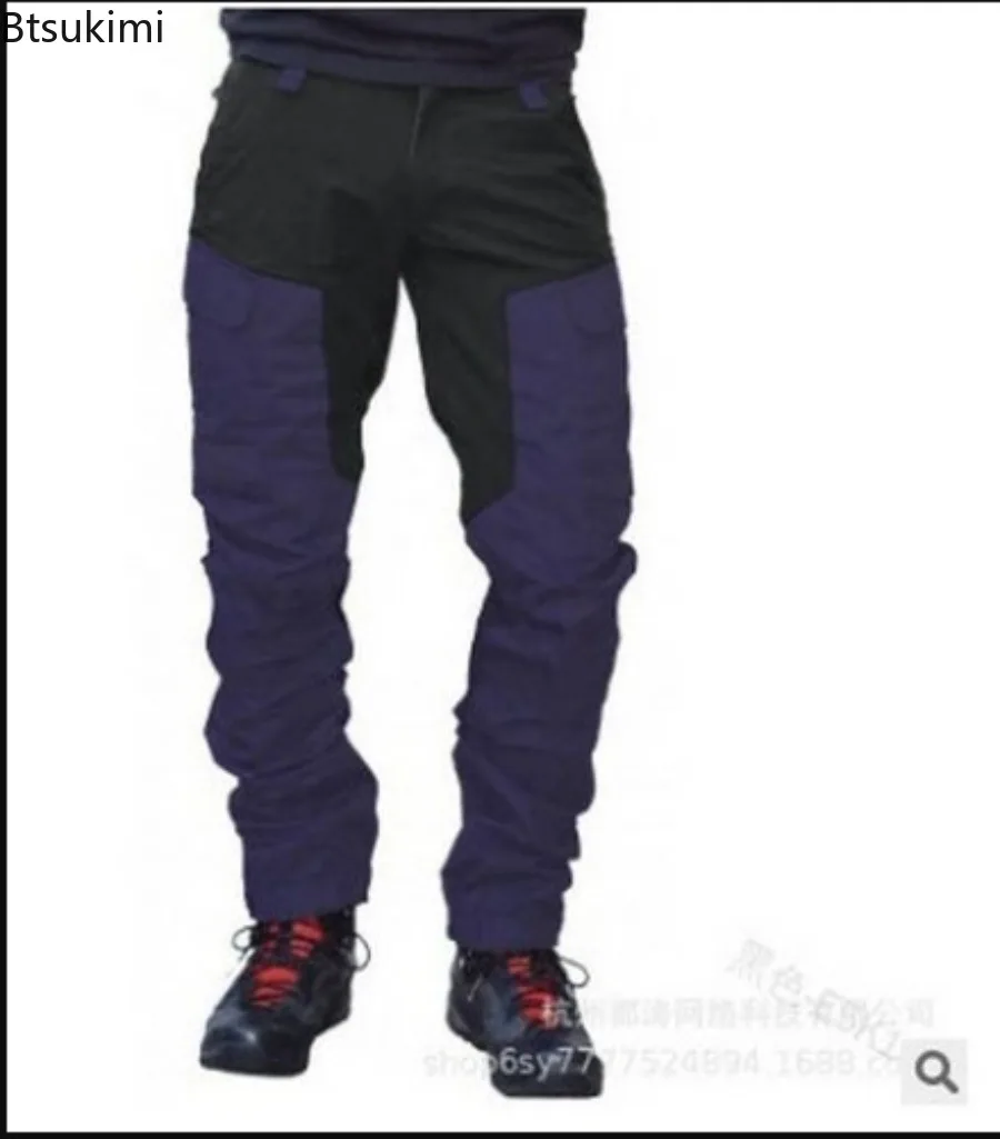Men's Outdoor Sports Casual Cargo Pants Fashion Color Blocking Multi-pockets Work Pants Male Baggy Joggers Streetwear