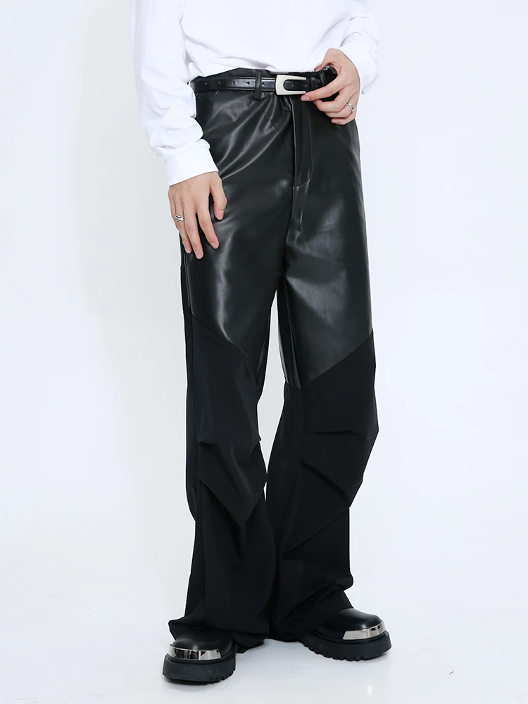 27-46 New Men Clothing Yoshi Yamamoto Style Stitching Leather Patchwork Casual Pants Trousers Lovers Plus Size Costumes