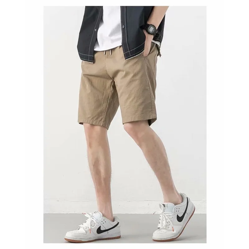 New Men's Summer Casual Loose Cargo Shorts Solid Color Straight Mid Pants
