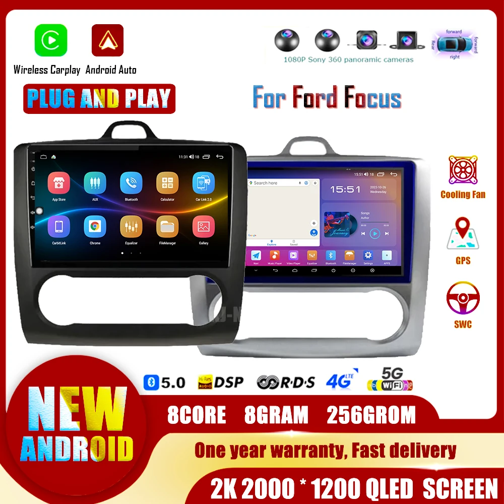 

Android 14 для Ford Focus 2005-2011 беспроводной Carplay мультимедийный плеер видеоплеер автонавигация GPS DSP BT автомобильное радио головное устройство