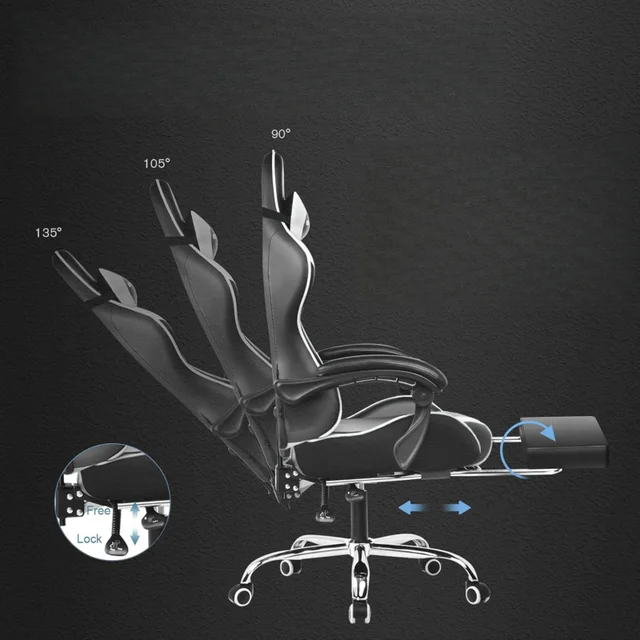 with Footrest and Lumbar Support, Height Adjustable Game Chair with 360°-Swivel Seat and Headrest and for Office or Gaming 6