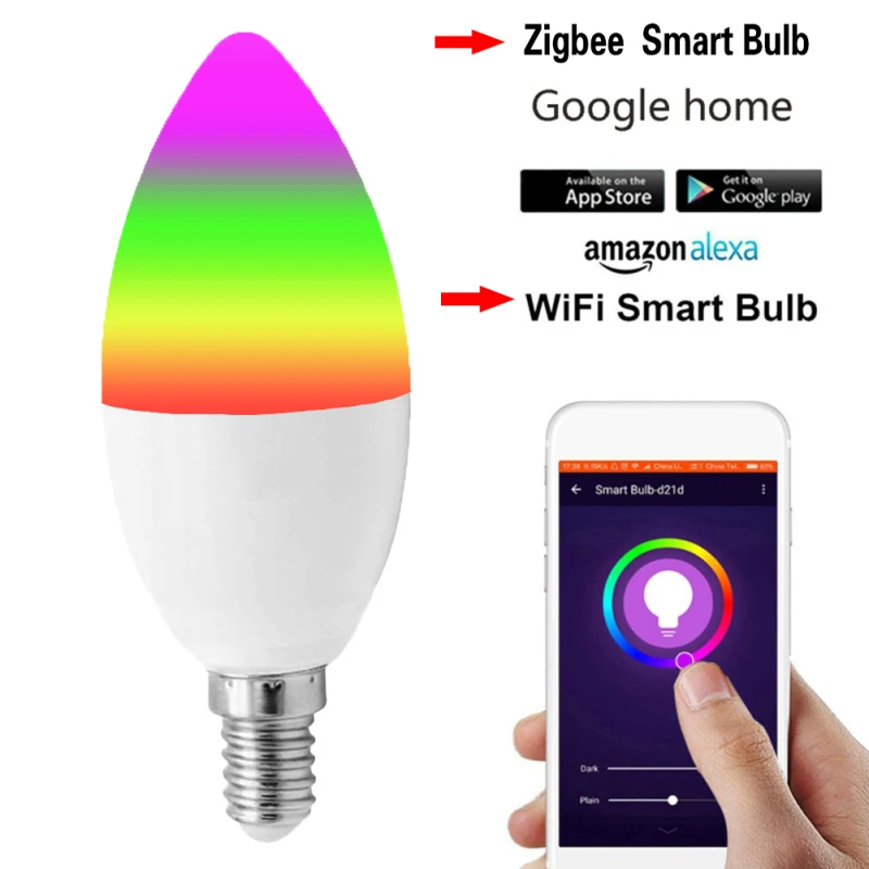 LED 전구 RGBCW 투야 음성 제어 스마트 홈 작동, 알렉사 홈 스마트 캔들 전구 3.0, 5W, E12, E14, 알렉사와 호환 가능, 1 개, 2 개