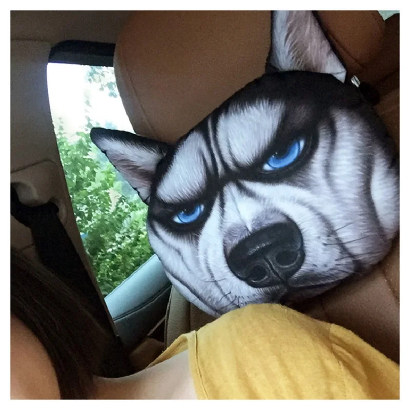 Creative 3D Printed Cat Dog Pets Face Car Headrest Car Neck Support Supplies Neck Safety Cushion Case Without Filling car pillow car headrest car neck pillow