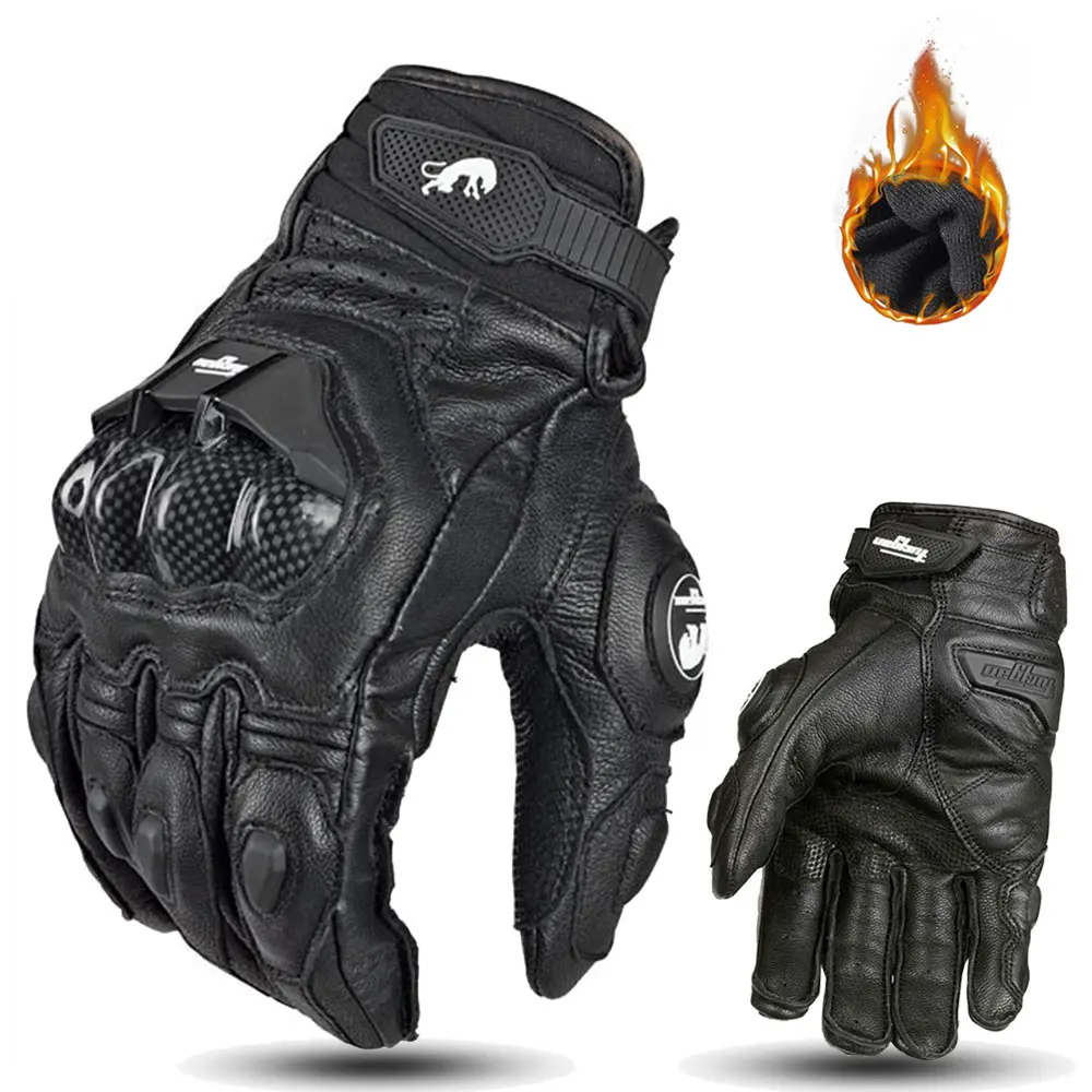 Gants de Moto en Cuir group pour Homme, Noir et Blanc, Étanches, pour Vélo de Route, Course, Été et Hiver 1