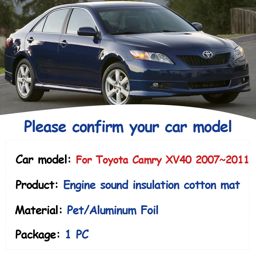 Коврик для Toyota Camry Aurion XV40 Daihatsu Altis 2007 ~ 2011, 2008 2009 2010 коврик для капота двигателя, звукоизоляционный автомобильный Теплоизоляционный хлопковый коврик, аксессуары