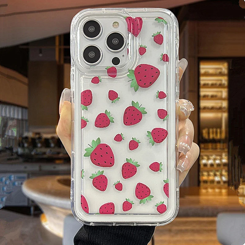 thumbnail image 1 of Funda transparente con estampado de flores de fresa de verano para iPhone 14 Pro, funda para iPhone 11, 13, 12, 15, 16 Pro Max, XR, X, 7, 8 Plus, funda a prueba de golpes, 1 of 5