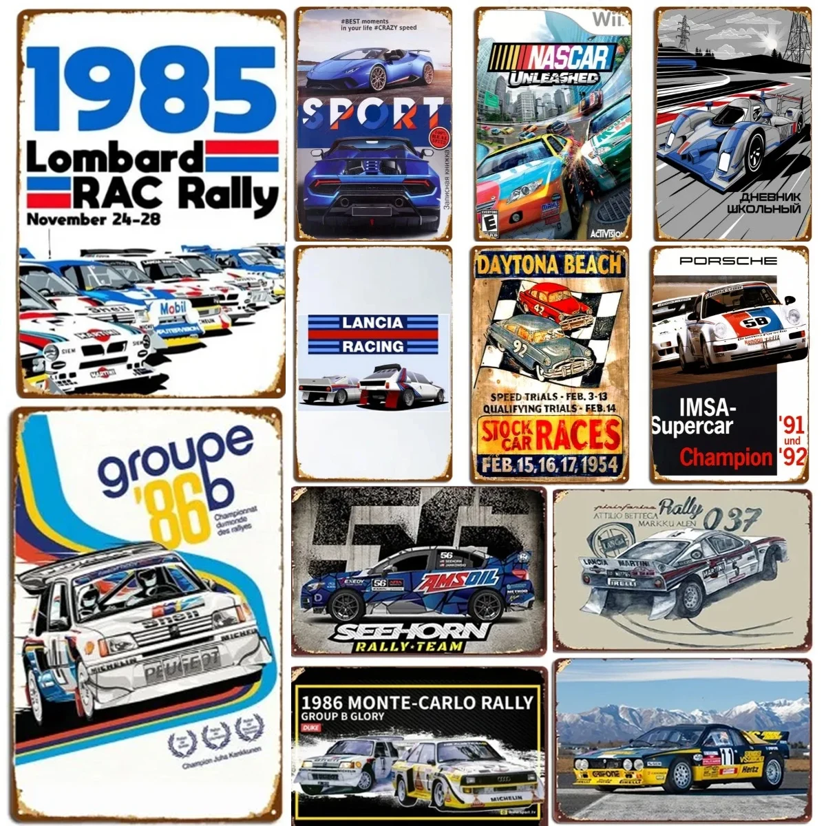 Old Racing Posters Rally Racing Car 1985 Race Rally Metal Tin Sign Plaque Poster for Bar Club ...
