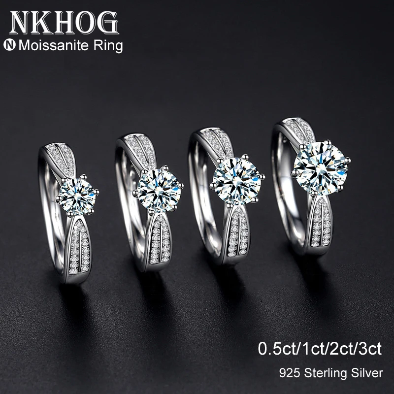 NKHOG 0.5-3ct モアッサナイト結婚指輪女性 925 スターリング