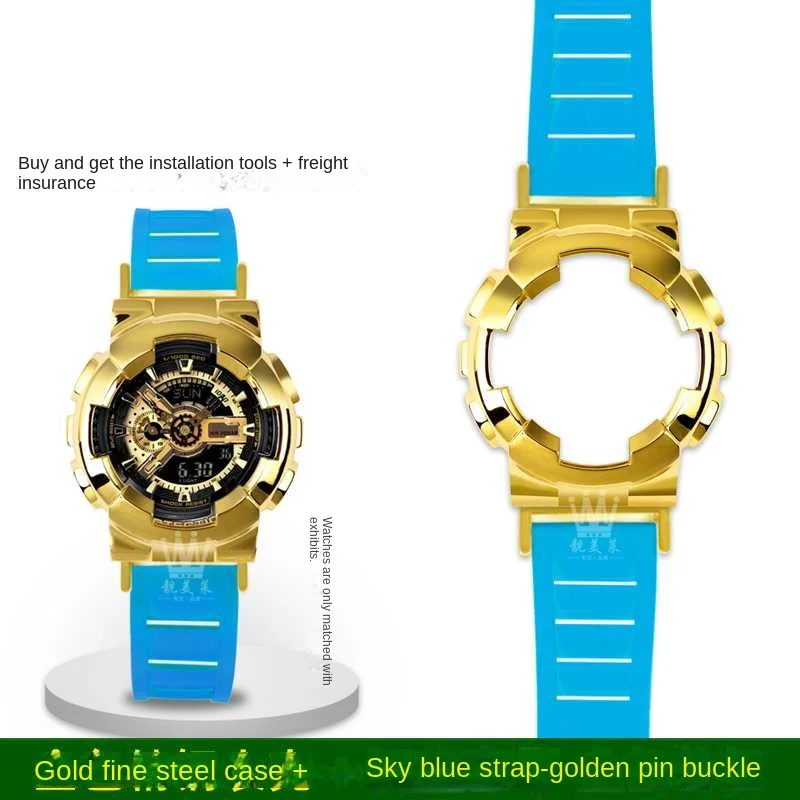 thumbnail image 1 of Caja de acero inoxidable para G-SHOCK Casio Black Gold GA-110GB/100/120, caja de metal modificada, correa de reloj de caucho fluorado, pulseras para hombres, 1 of 5