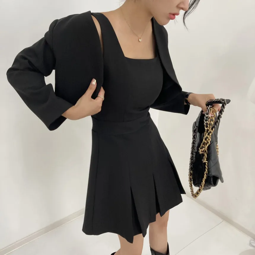 Spring Summer Sexy Casual Style 2 Piece Set Women Long Sleeve Blazer + Camisole Dresses Elegant Two Piece Dress Set