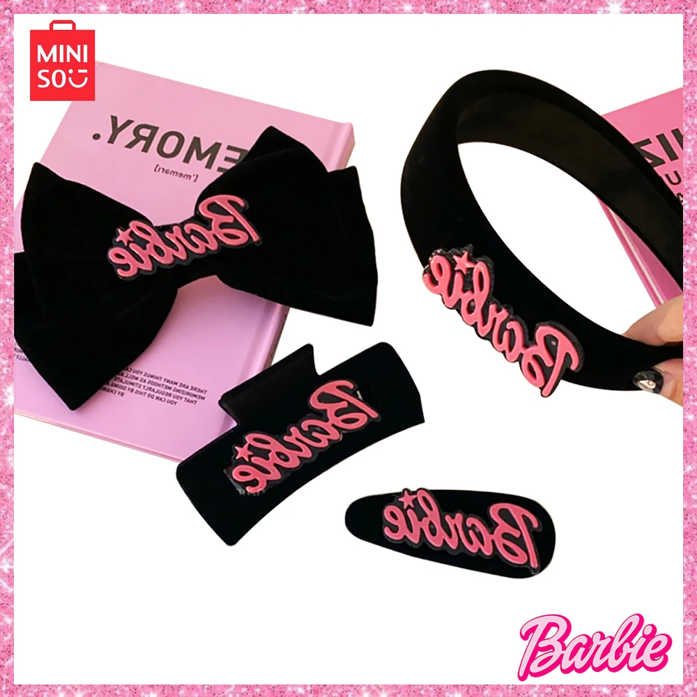 

2023 Miniso New Barbie Black Velvet Bow Hairpin Hairpin Side Clip Y2K Dopamine Clasp Hairpin Headwear Girl Christmas Gift
