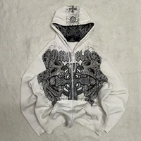 American Y2K New Hip Hop Trend Zipper Hoodie Women Street Casual Loose Joker Vintage Sweatshirt Unisex Fleece Padded Warm Hoodie