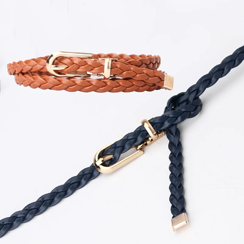 

Korean Fashion Ladies Knotted Embellished Braided Belt Candy Color Small Belt Simple Statement Clip Belt