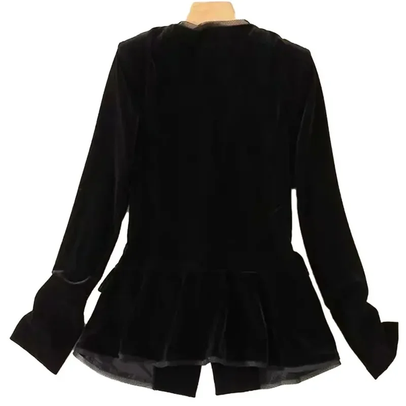 2023 New Women's Slim Gold Velvet Suit Blazer Spring Autumn Casual Long Sleeve Jacket Office Commute Business Elegant Tops