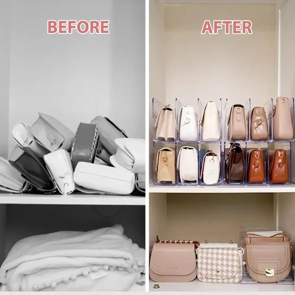 Handbag Storage Rack 3/4 Grids Handbag Storage Rack Wardrobe Divider Shelf Bag Storage Rack Transparent Purse Handbag Divider Shelf Bags Display