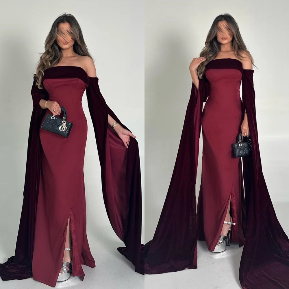 

Prom Dress Velour Exquisite Simple Off-the-shoulder Mermaid Evening es Open Back Stole Halter Straps Satin Custom