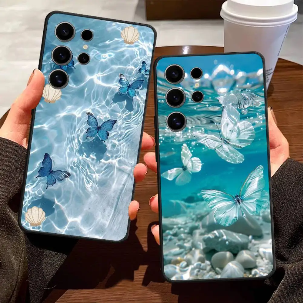 Blue Butterfly Ocean Waves TPU Soft Phone Case Cover