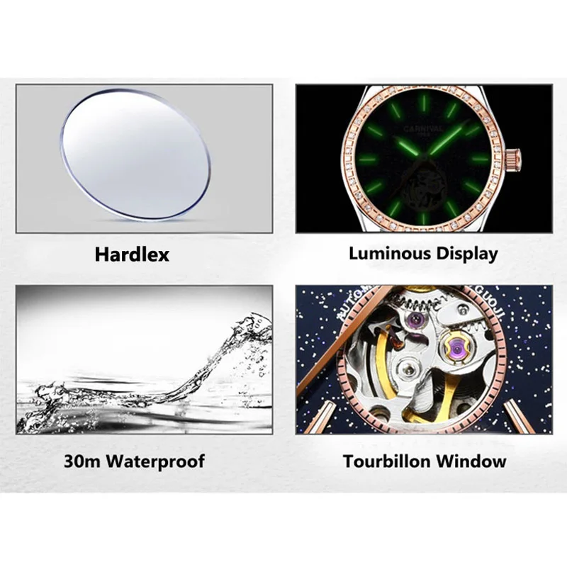 CARNIVAL Luxus Automatische Mechanische Frauen Uhren Mode Diamant Damen Starry Sky Uhr Wasserdichte Weibliche Uhr Für Geschenk_voghion.com