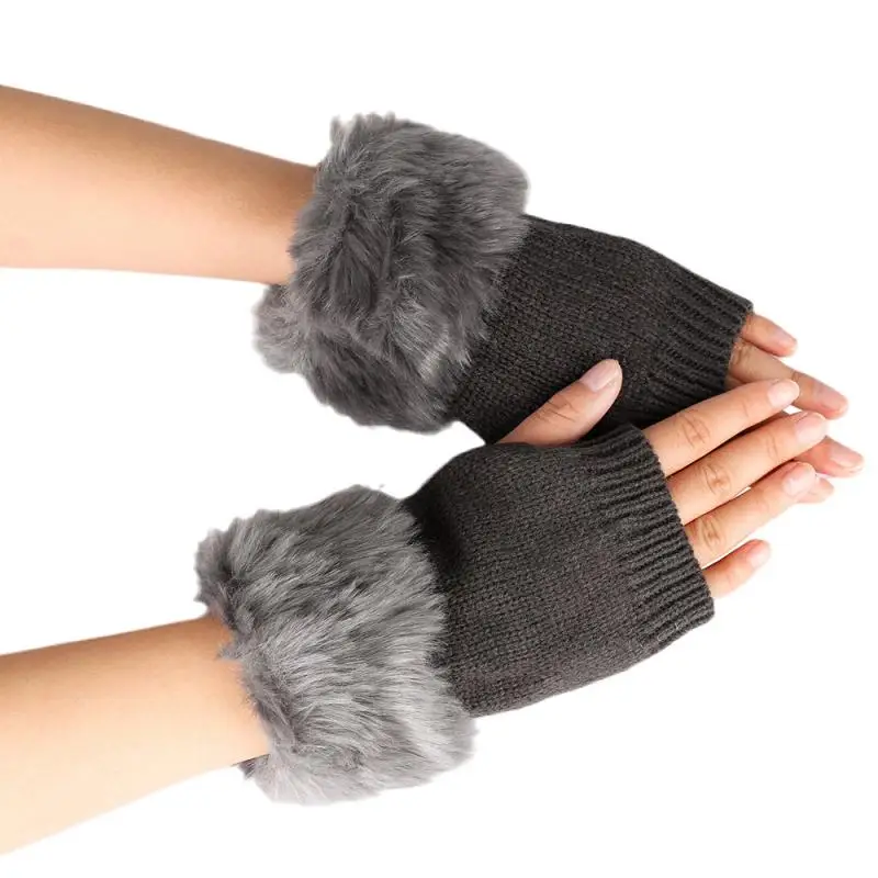 

1 Pair Women Plush Weave Solid Color Gloves Winter Exposed Finger Touchable Screen Warmth Thickened Fashionable Cycling Gloves