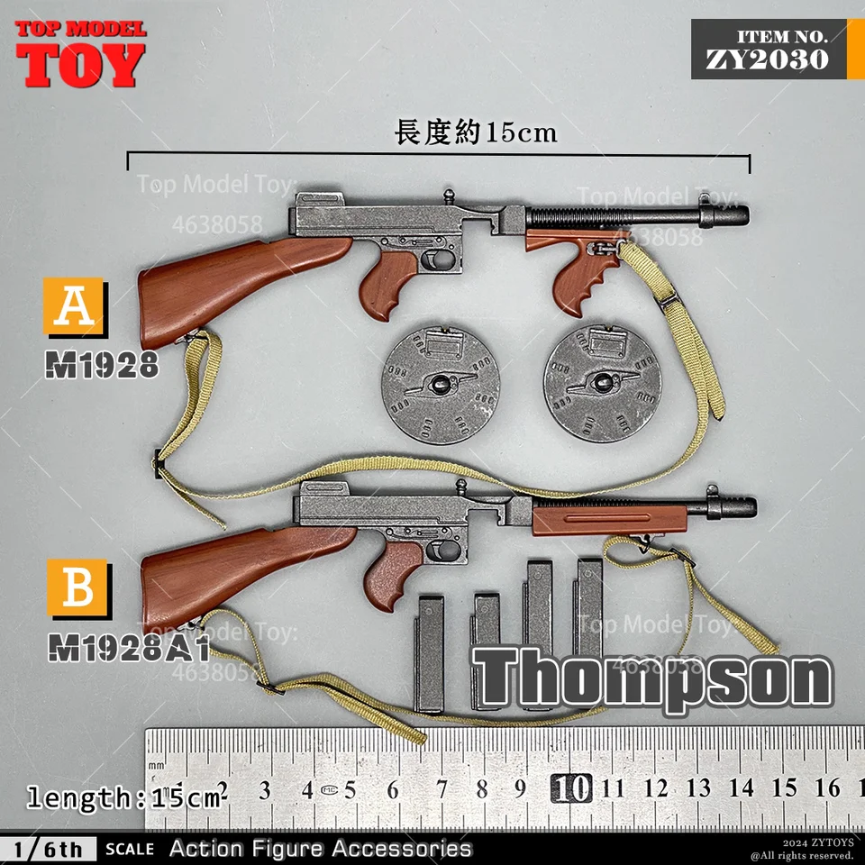 ZYTOYS ZY2030 1/6 M1928 Thompson Submachine Gun Model 15cm Soldier