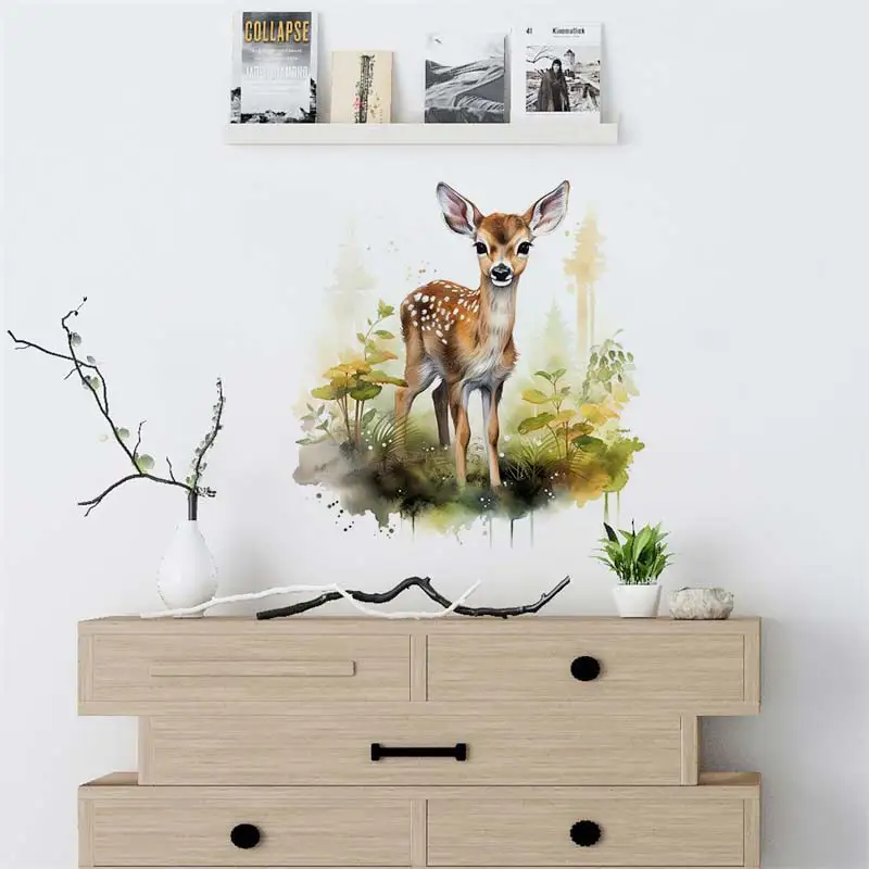 Fawn Fox Rabbit Watercolor Wall Stickers Living Room Sofa Background Decoration Home Decor Kids Room Decals Sticker M939 wall stickers wall sticker