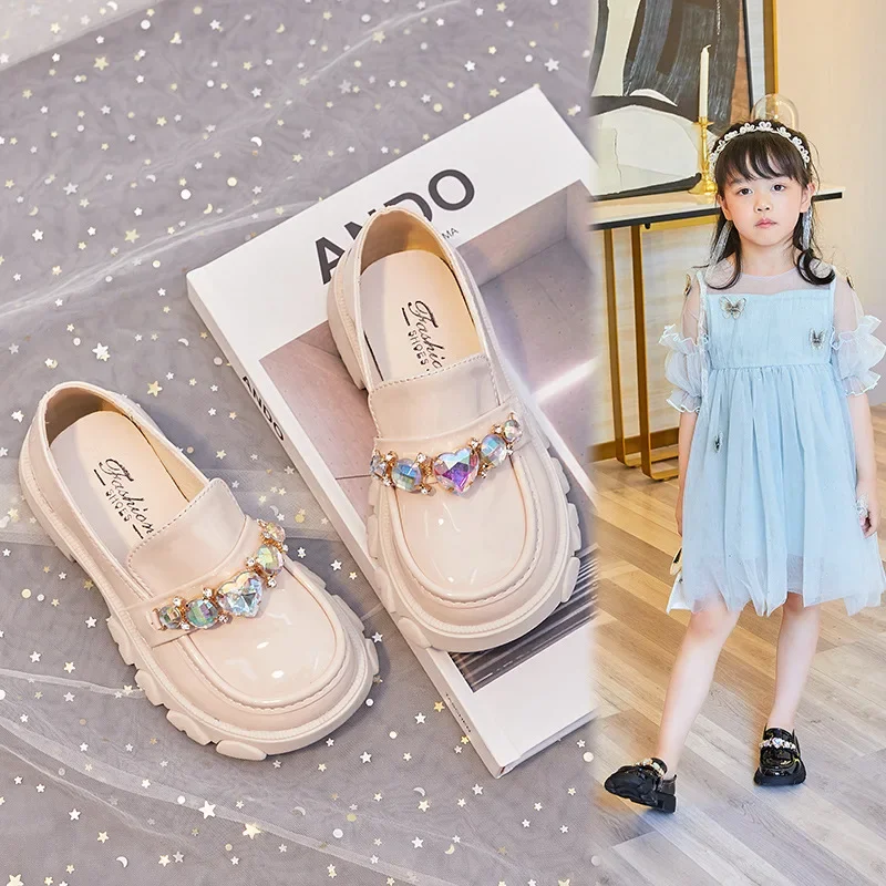 

2024 Spring& Autumn Fashion Children Leather Shoes for Girls Fashion Big Diamond Princess Shoes Soft Sole Lolita Single Shoes
