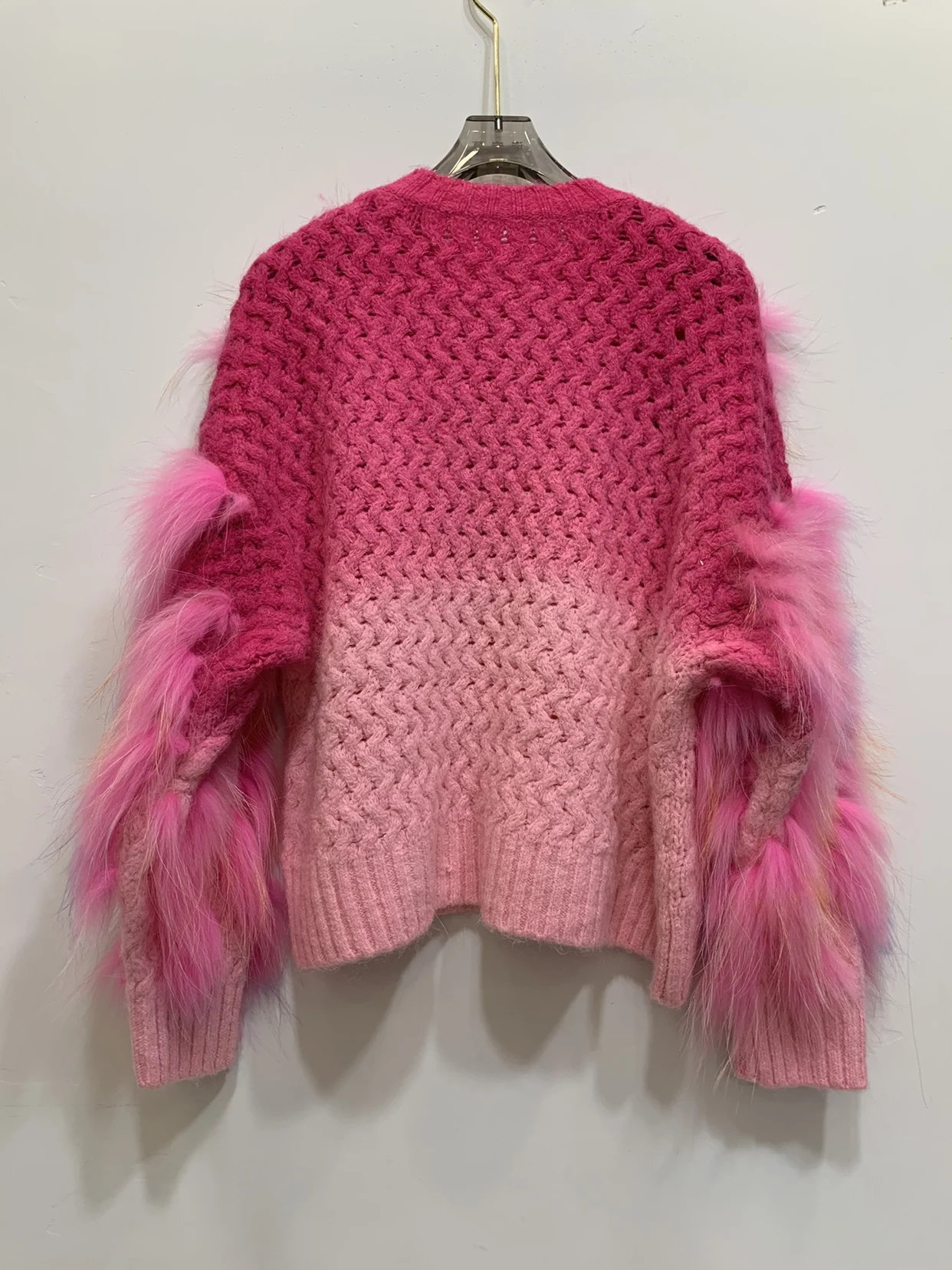 2022 Autumn and Winter New Fox Fur Splicing Knitwear Pullover Wool Sweater Female Raccoon Fur Woven Fake Fur Coat Top Women