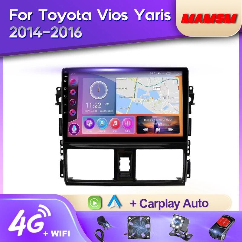 

MAMSM 2K QLED Android 12 Car Radio For Toyota Vios Yaris 2014 2015 2016 Multimedia Video Player 4G GPS Carplay Autoradio Stereo