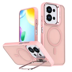 Luxury Magnetic Matte Translucent Phone Case with Metal Lens Stand and Shockproof Design for Redmi 14C (Pink)