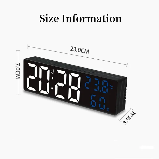 9 Inch Large Digital Wall Clock Temperature and Humidity Display Night Mode Table Alarm Clock 12/24H Electronic LED Clock 6