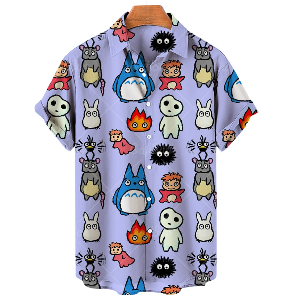 

New Animal Cartoon Print Men's Short Sleeve Shirt Hawaiian Summer Loose Casual Button Up Top Streetwear Harajuku Dazn Camisa 5xl